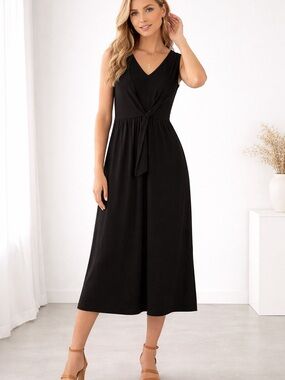 Adyson Parker XL Black Sleeveless Midi Dress with Tie-Front